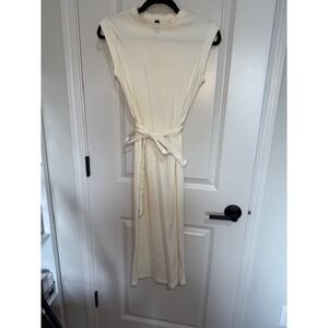 Alya‎ Ribbed Knit Midi Dress Sleeveless Cream Casual w/ Belt Size M